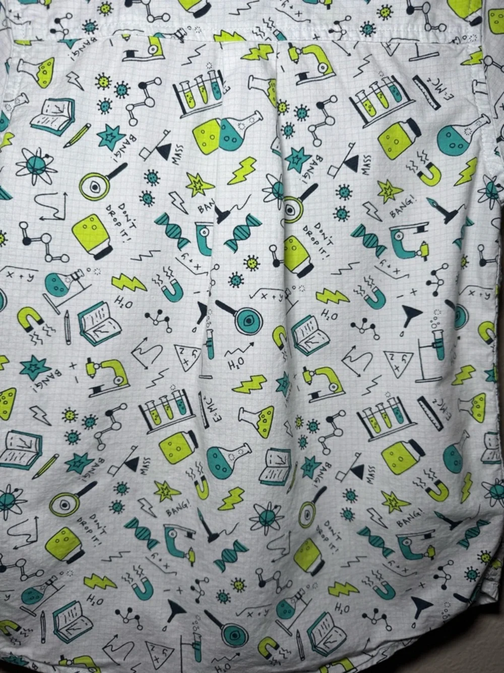 The Children’s Place 5-6 Boys Science White/Green Theme button up Shirt